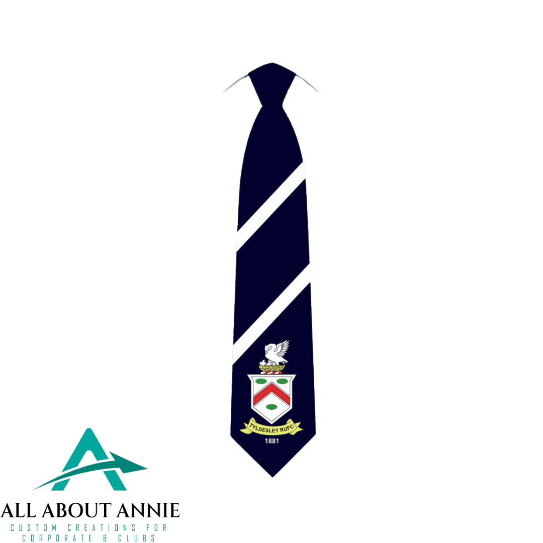 Branded Silk Ties - Navy Blue and White