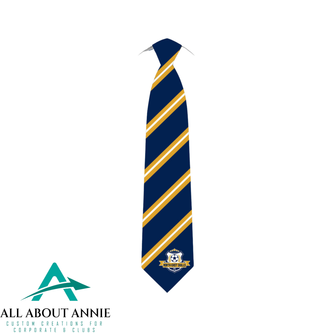 Branded Silk Ties - White, Yellow and Navy Blue