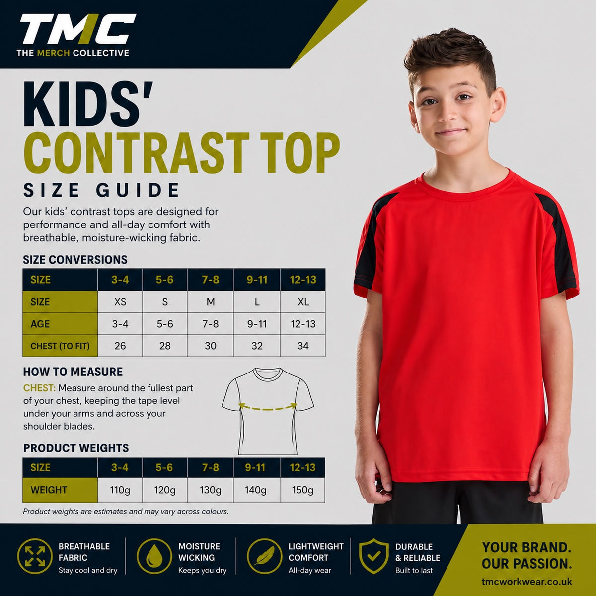 Kids Contrast Top Size Guide