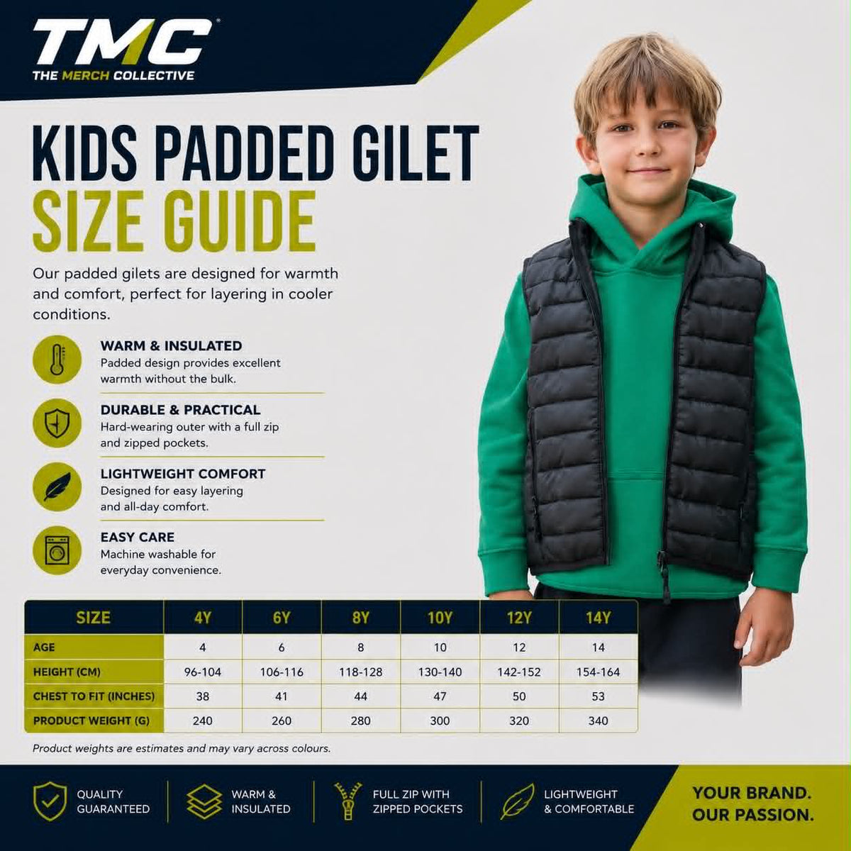 Kids Padded Gilet Size Guide