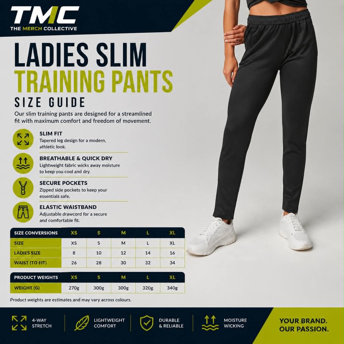 Ladies Slim Training Pants Size Guide