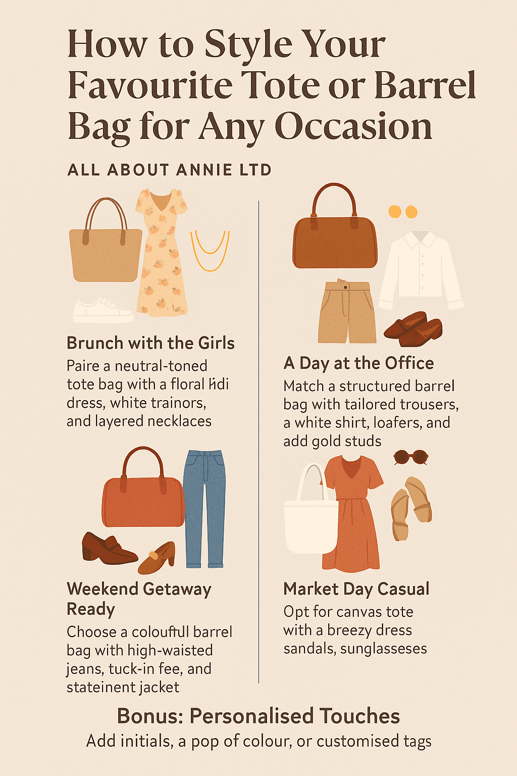 How to Style Your Favourite Tote or Barrel Bag for Any Occasion - All About Annie LTD