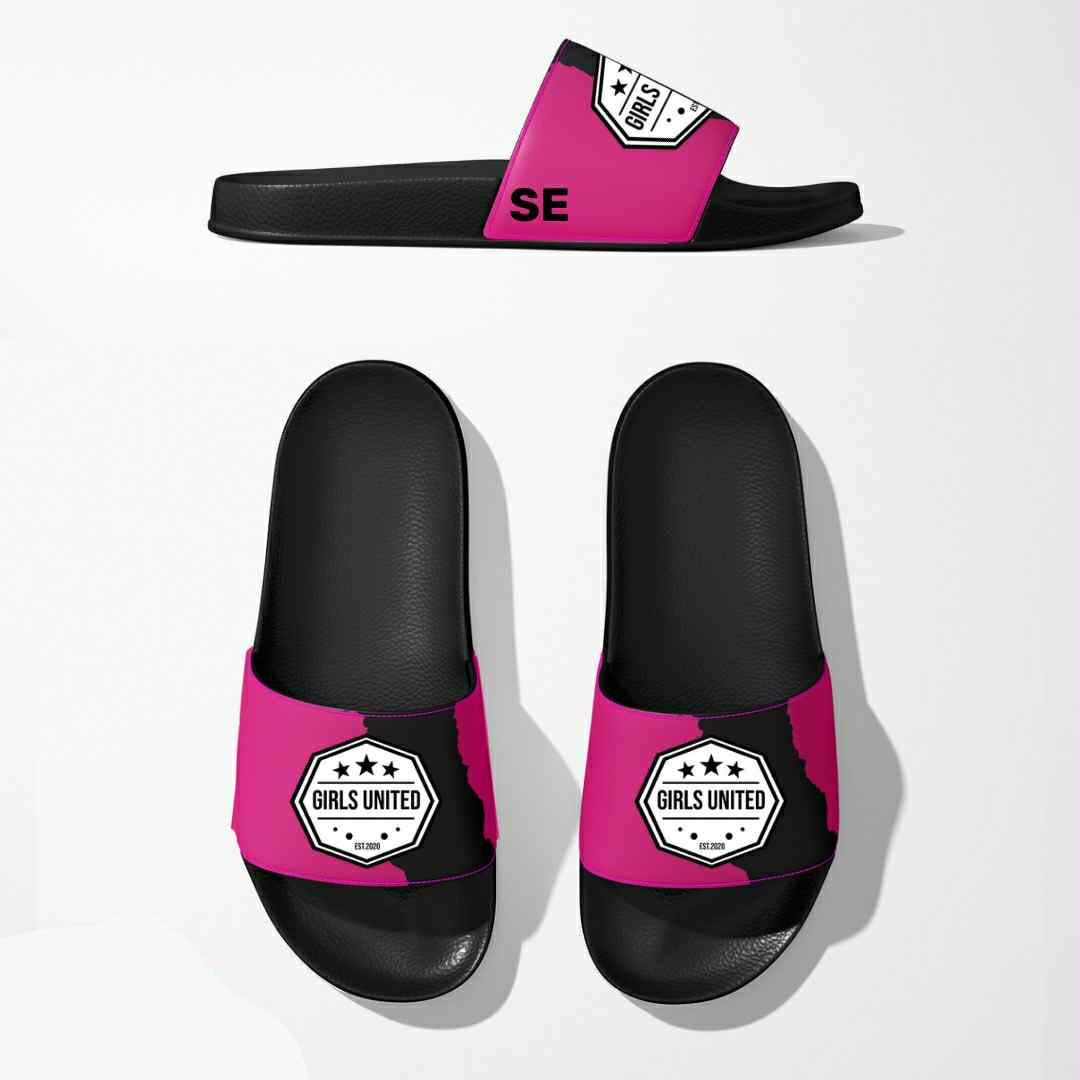 Black and pink slides with 'Girls United' logo on a white background