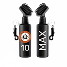 Two black hair dryers with attachments on a white background, featuring 'New Tufton' and 'MAX' branding.