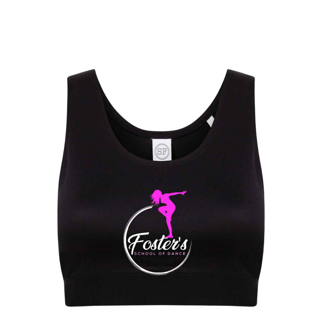Kids crop top in black color with a logo printed on the front.