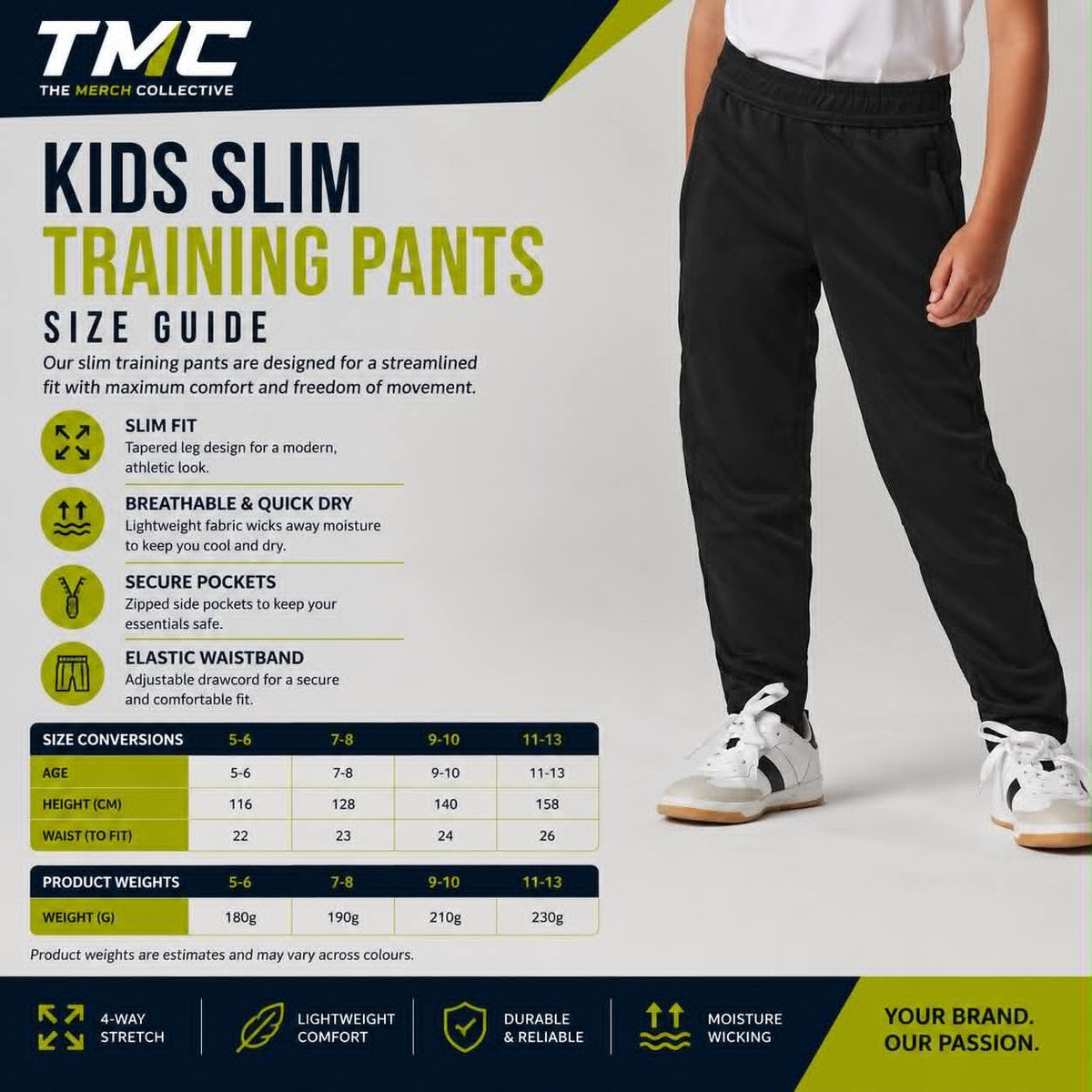 Kids Slim Training Pants Size Guide