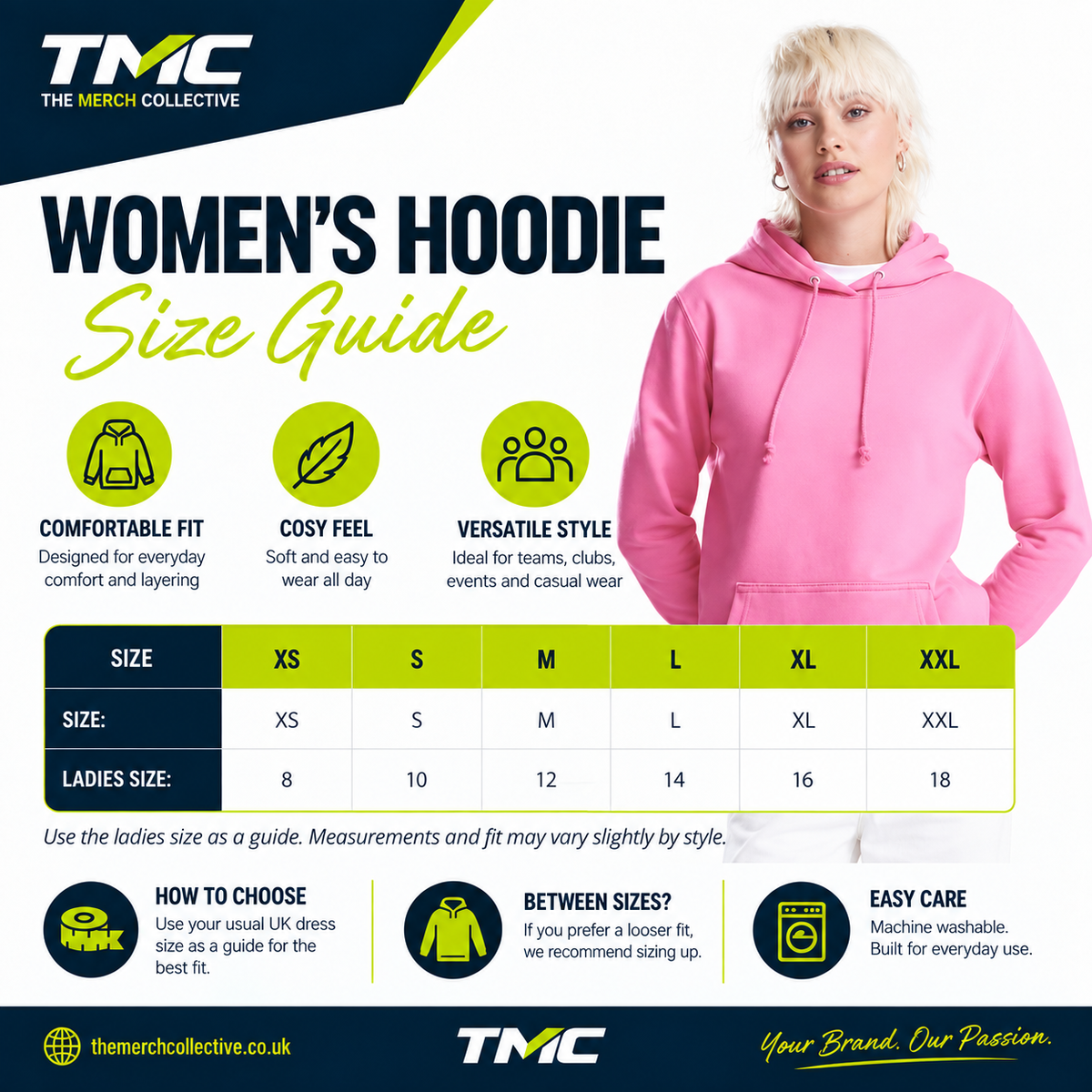 Ladies Hoodie Size Guide