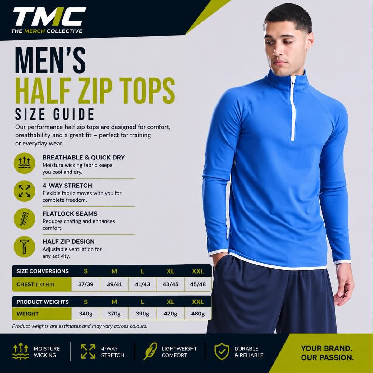 Men's Half Zip Top Size Guide